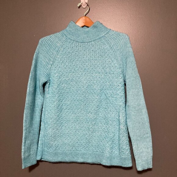 Talbots Women Sweater Pullover Size M Blue Turtleneck Quilted Knit Classic - Picture 1 of 8